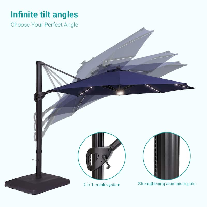 Bonosuki 11Ft Aluminum LED Cantilever Patio Umbrella with Base for Patio Deck Garden