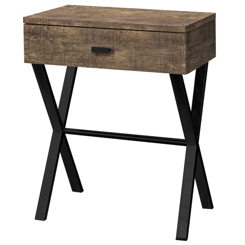 Stylish 22" End Table with Storage Drawer and Silver Metal Base Wood Top Perfect for Bedroom or Living Room