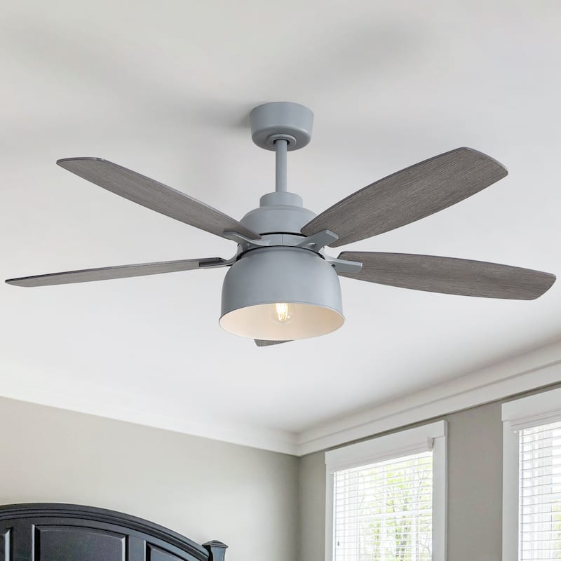 52/66-In Farmhouse Style Industrial Windmill Large Ceiling Fan with Light and Remote - 52in with metal shade - Grey