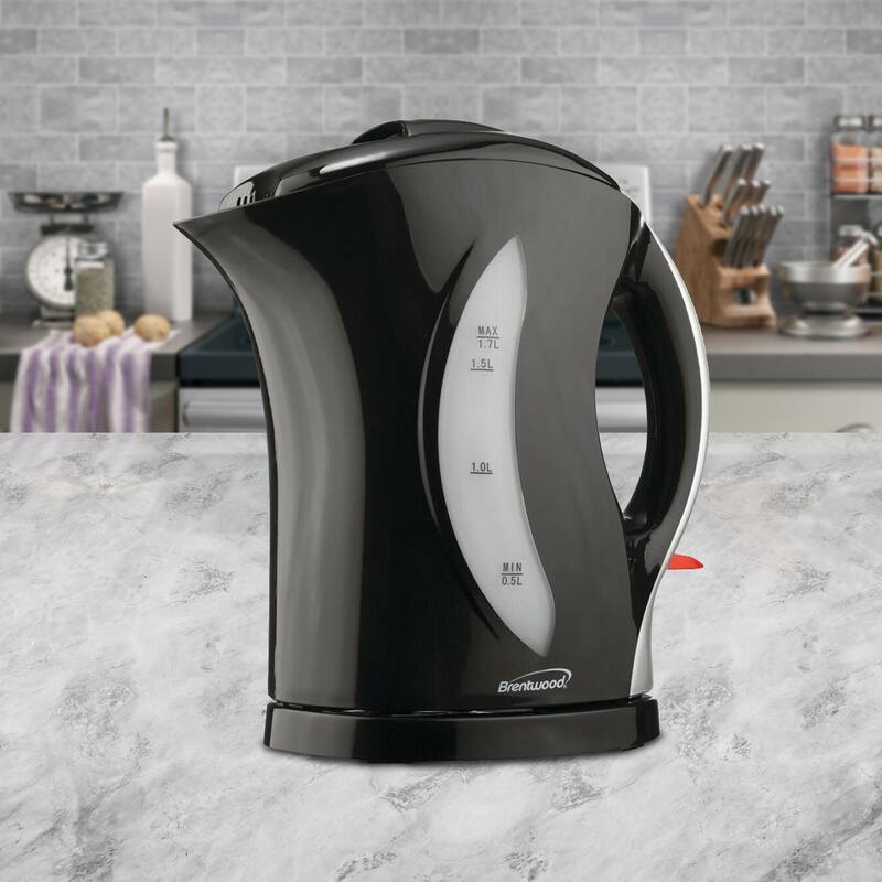 Brentwood 1.7 LITER CORDLESS PLASTIC TEA KETTLE BLACK SILVER HANDLE