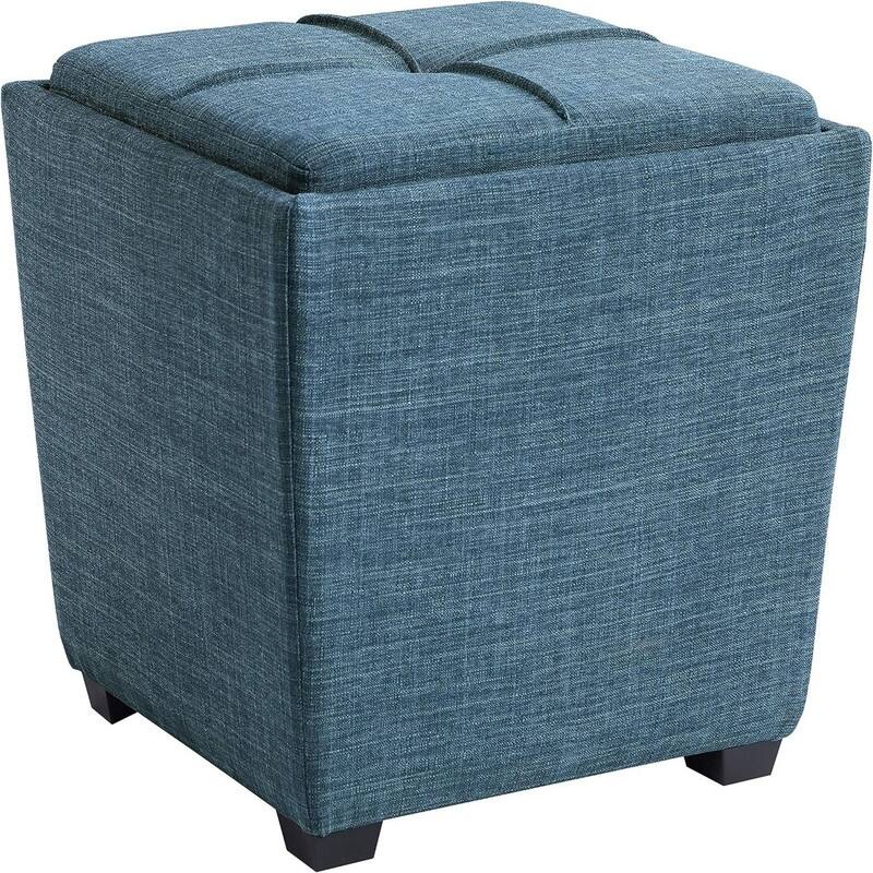 Square Storage Ottoman Blue Fabric - Blue