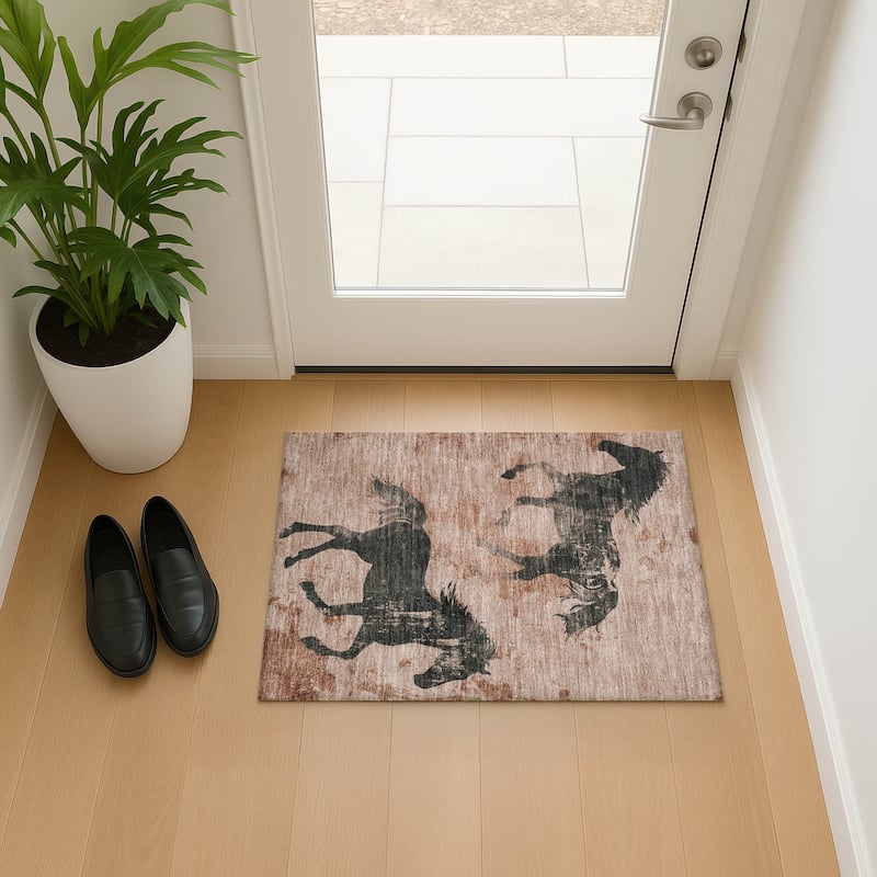 Premium Washable Super Two Horses Mayfield Rug - Paprika - 1'8" x 2'6"