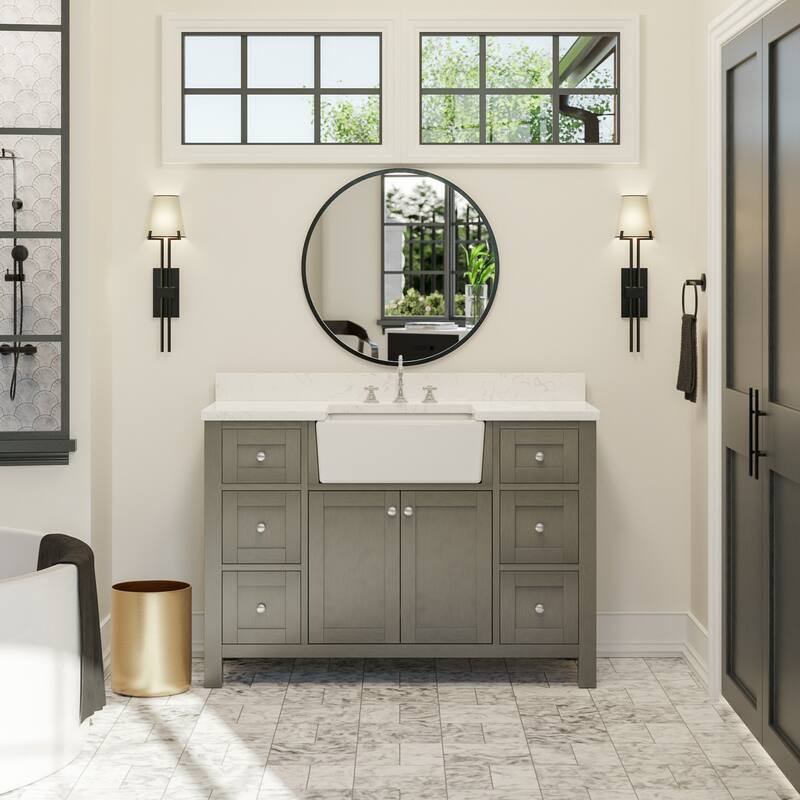 KitchenBathCollection Yorkshire 48" Farmhouse Bathroom Vanity with Engineered Marble Top
