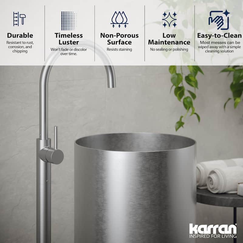 Karran USA CCP100 Cinox 15" Circular Stainless Steel Pedestal Bathroom