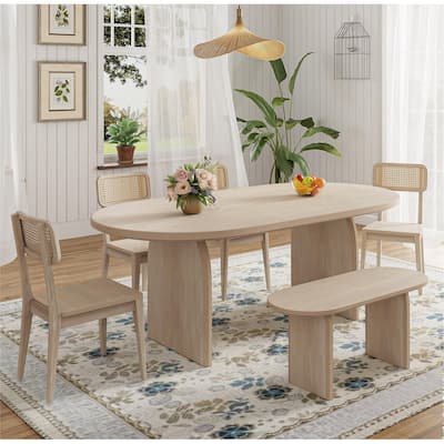 Dining Table Set for 6，Oval Kitchen Table and Rattan-Back Chairs
