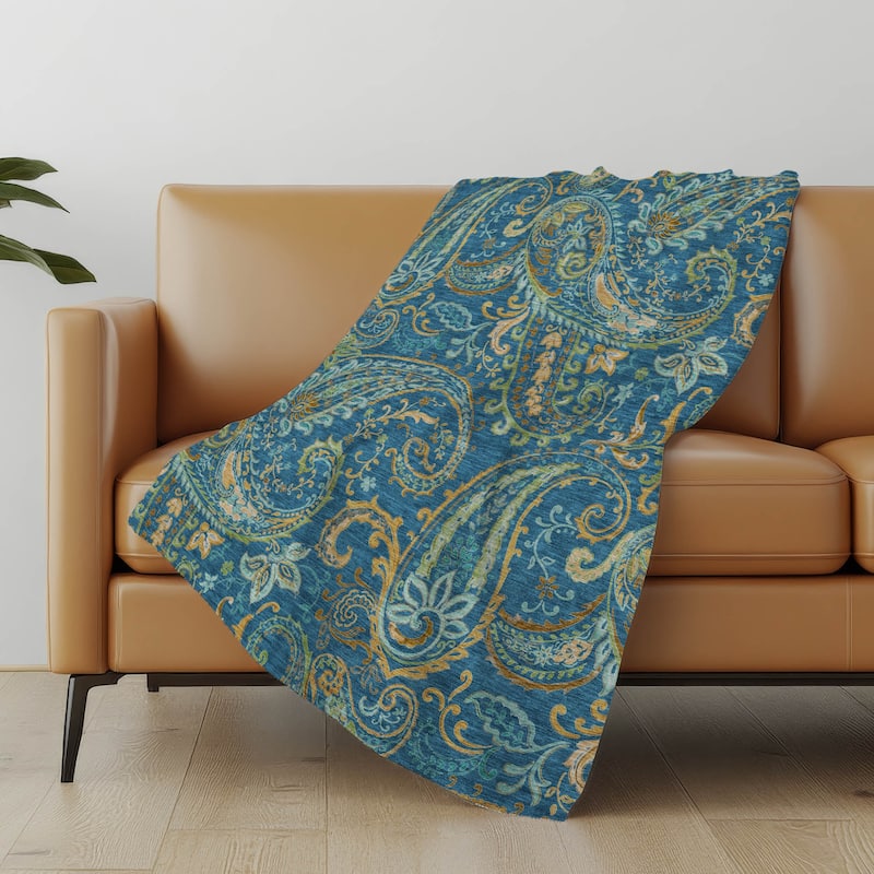 Premium Machine Washable Paisley Sherpa Throw Blanket