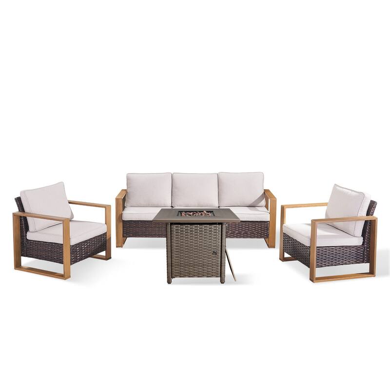 Pocassy 4/6/8PCS Sofa Swivel Chair with Fire Pit Table Set