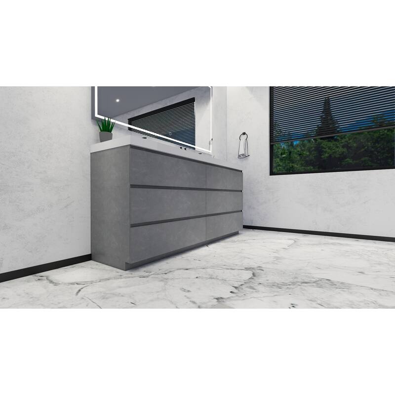 Angeles 72" freestanding bath vanity with dual basin reinforced acrylic top