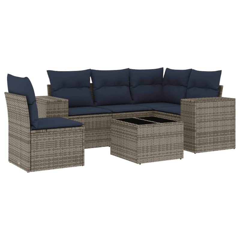 vidaXL Patio Sofa Set with Cushions Outdoor Conversation Furniture Poly Rattan - 24.4 x 24.4 x 27.2