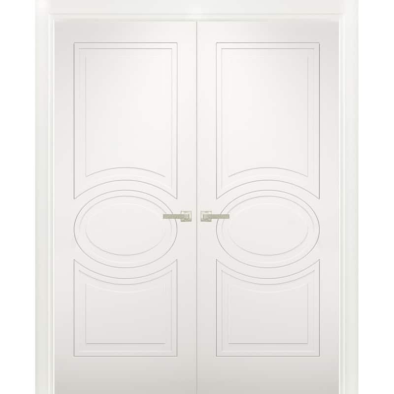 Solid French Double Doors / Mela 7001 Matte White / Wood Solid Panel Frame / Closet Bedroom Modern Doors