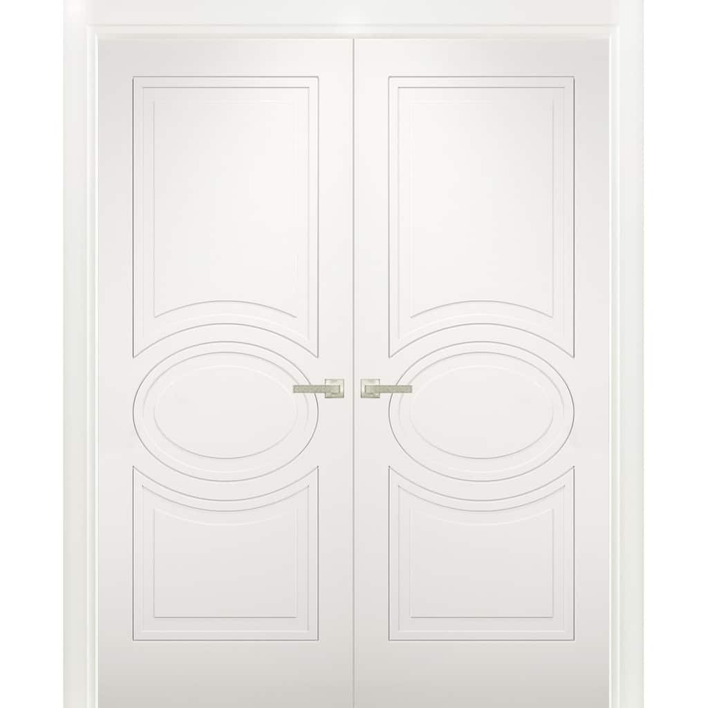 Solid French Double Doors / Mela 7001 Matte White / Wood Solid Panel Frame / Closet Bedroom Modern Doors