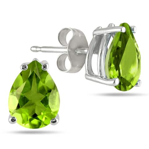 6x4MM All Natural Pear Peridot Stud Earrings in .925 Sterling Silver