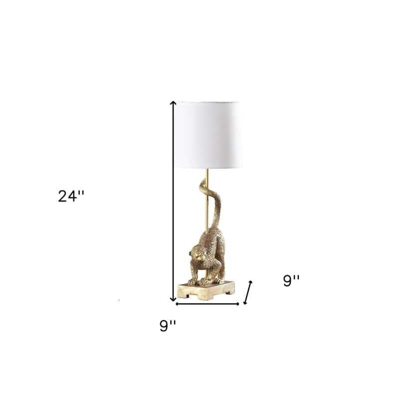 HomeRoots Gold Monkey Table Lamp With White Drum Shade - 9