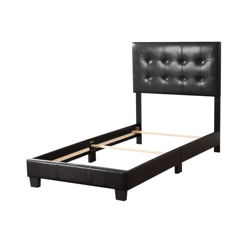 Solid Button Tufted Twin Panel Bed - 77" - Black