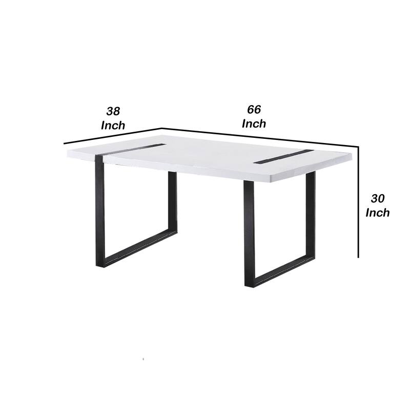 Alz Dining Table, 66 Inch White High Gloss Top, Modern Sleek Black Frame - Black, White