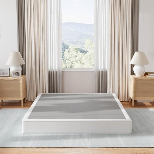 slide 2 of 15, 4 Inch Metal Box Spring With Grey Cover, Basics Mattress Foundation Full