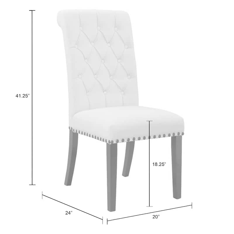 Set of 2 Aleki Beige Fabric Dining Chair Roll Back with Tufted Buttons