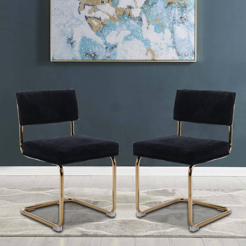 Contemporary Stylish Set of 2 Upholstered Dining Chairs with Non-Slip Foot Pads - Black+Gold