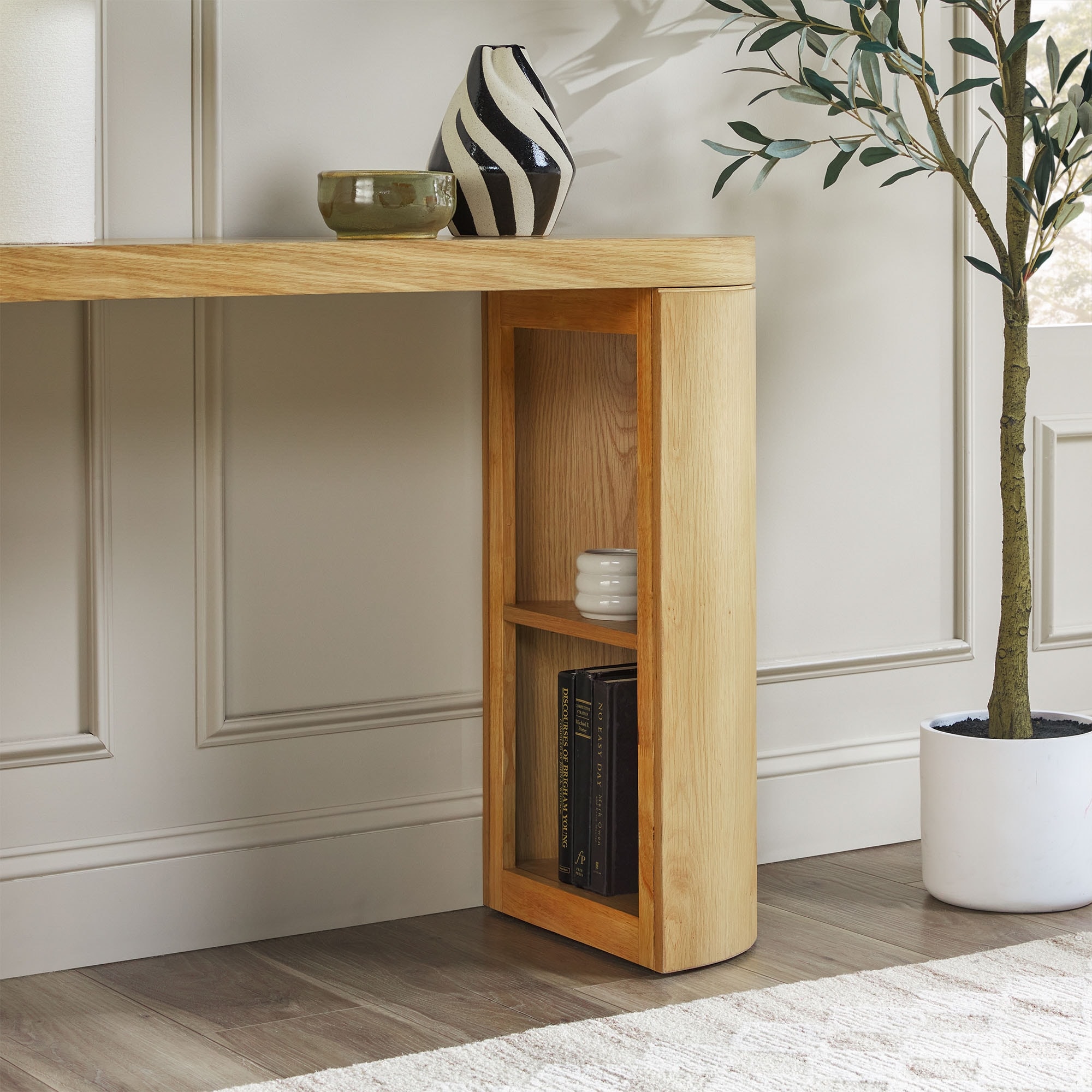Walker Edison Modern Easy Assembly Oak Veneer Storage Console