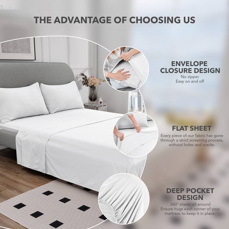 Deconovo 4-Piece Ultra-Soft Bed Sheet Set, 1800 Thread Count, Deep Pockets