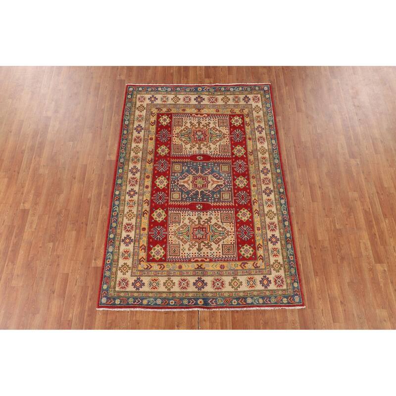 Geometric Kazak Area Rug Handmade Wool Carpet - 5'0" x 7'4"
