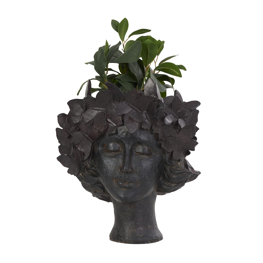 Resin Woman Head Indoor Outdoor Planter with Wide Opening and Butterfly Accents - Bronze - Roche River Decor