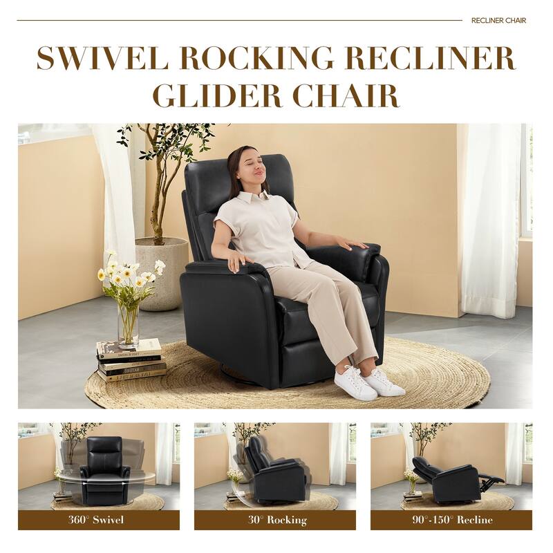 Fabric Recliner Sofa Chair - Swivel Rocking with XL Footrest - Single Seat for Living Room