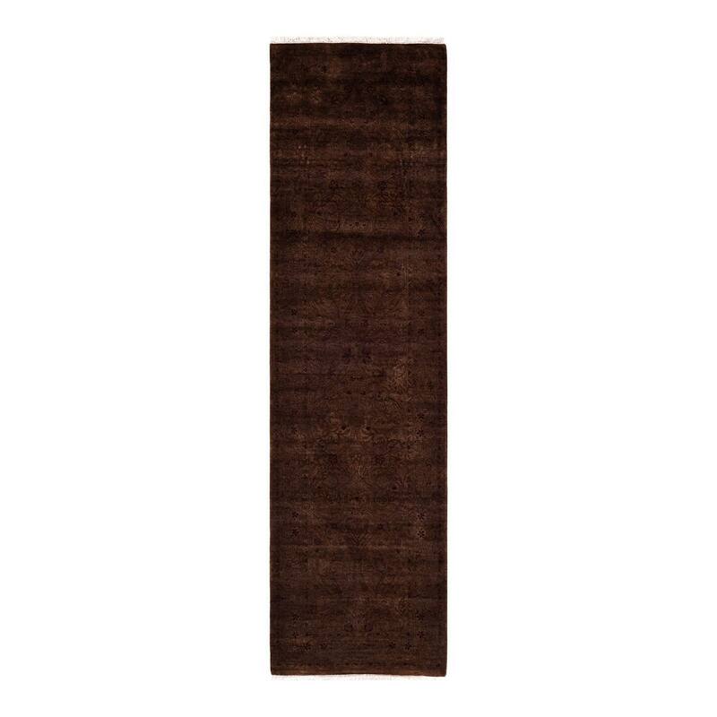 Overton Hand Knotted Wool Vintage Inspired Modern Contemporary Overdyed Brown Runner Rug - 2' 7" x 9' 2"