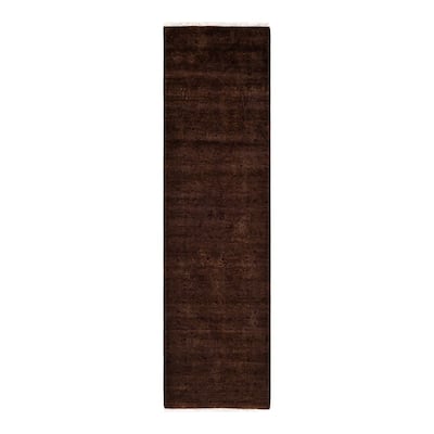 Overton Hand Knotted Wool Vintage Inspired Modern Contemporary Overdyed Brown Runner Rug - 2' 7" x 9' 2"