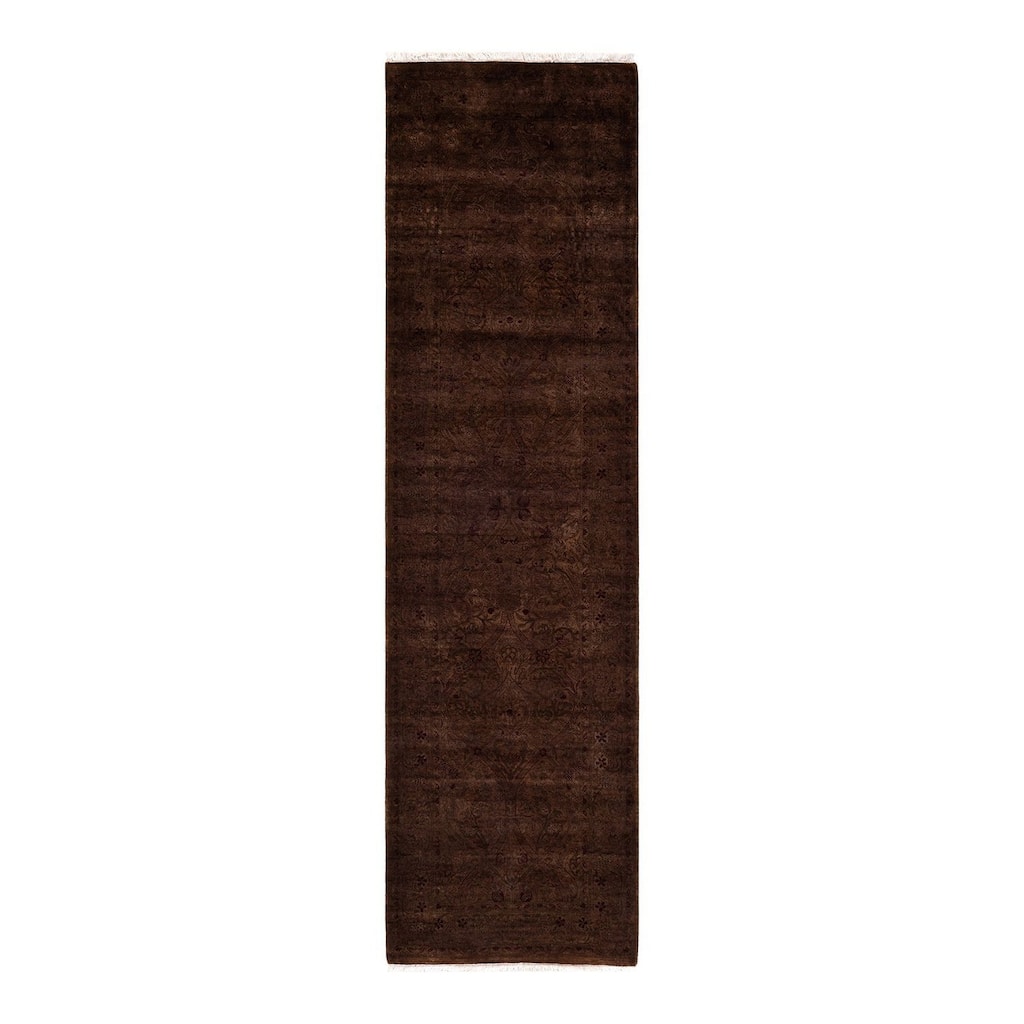 Overton Hand Knotted Wool Vintage Inspired Modern Contemporary Overdyed Brown Runner Rug - 2' 7" x 9' 2"