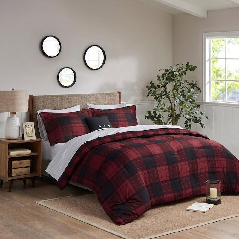 Twin Size Reversible Comforter Set Plaid Red Bed Bath & Beyond 40164966
