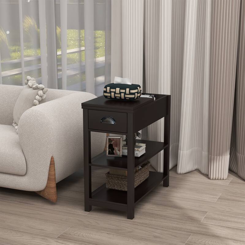 Retro Narrow Side Table with Storage