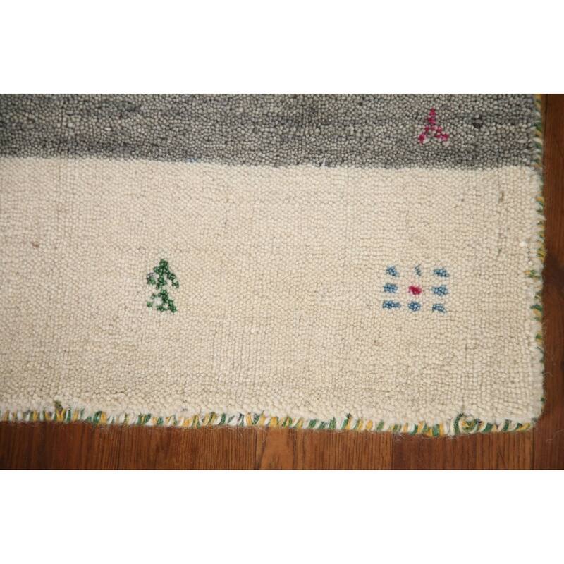 Striped Gabbeh Indian Rug Hand-Knotted Wool Carpet - 2'6"x 4'11"