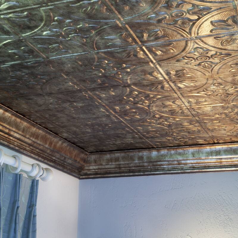 FASÄDE Traditional Style 2 Decorative Vinyl 2ft x 4ft Glue Up Ceiling Panel in Bermuda Bronze (5 Pack)