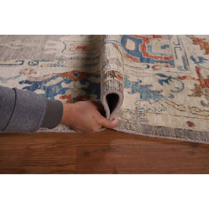 Vegetable Dye Grey Oushak Turkish Area Rug Handmade Floral Wool Carpet - 5'4"x 7'8"
