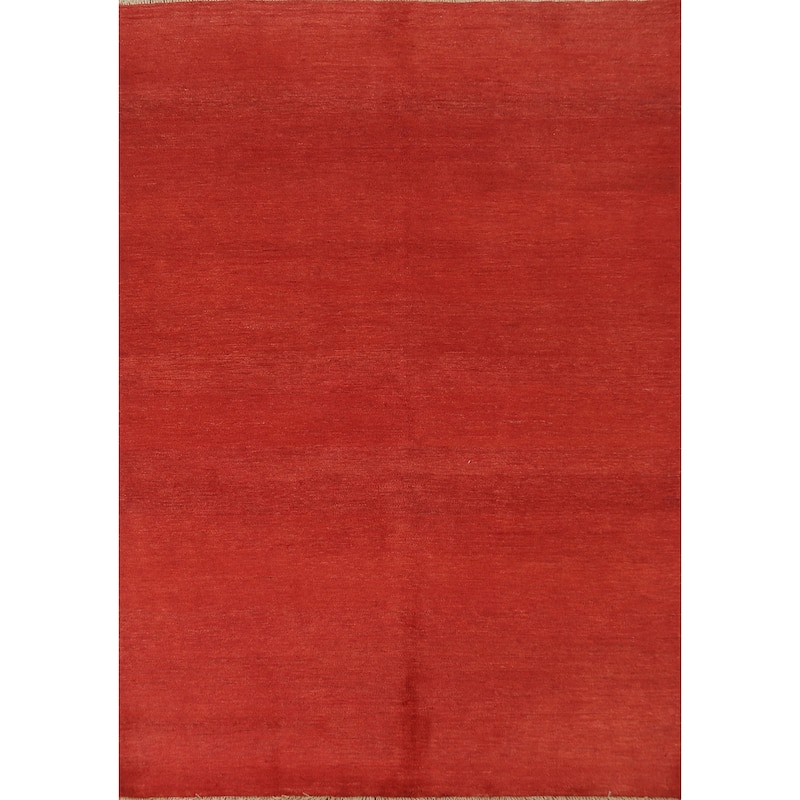 Modern Red Gabbeh Oriental Area Rug Hand-Knotted Wool Carpet - 5'6"x 7'10"