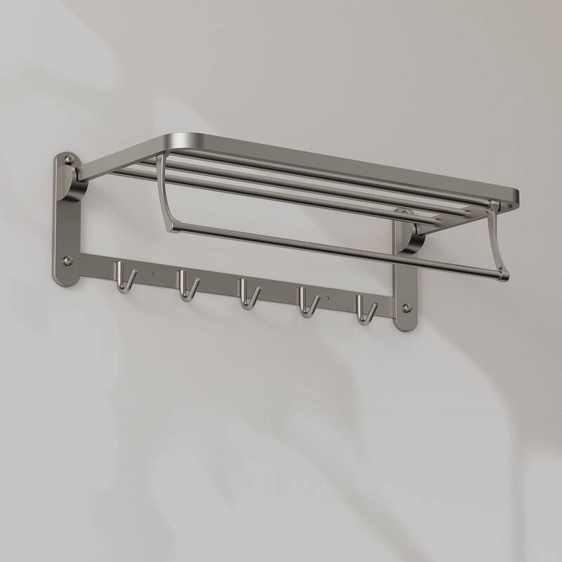 2-Tier Stainless Steel Bath Towel Rack with 5 Hooks