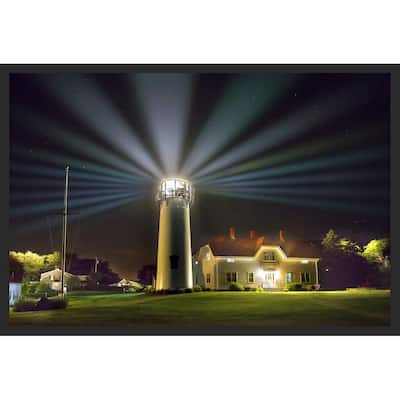 Lighthouse at Night with Beacon Light Strobe Photography by Wayne Collamore Framed Poster