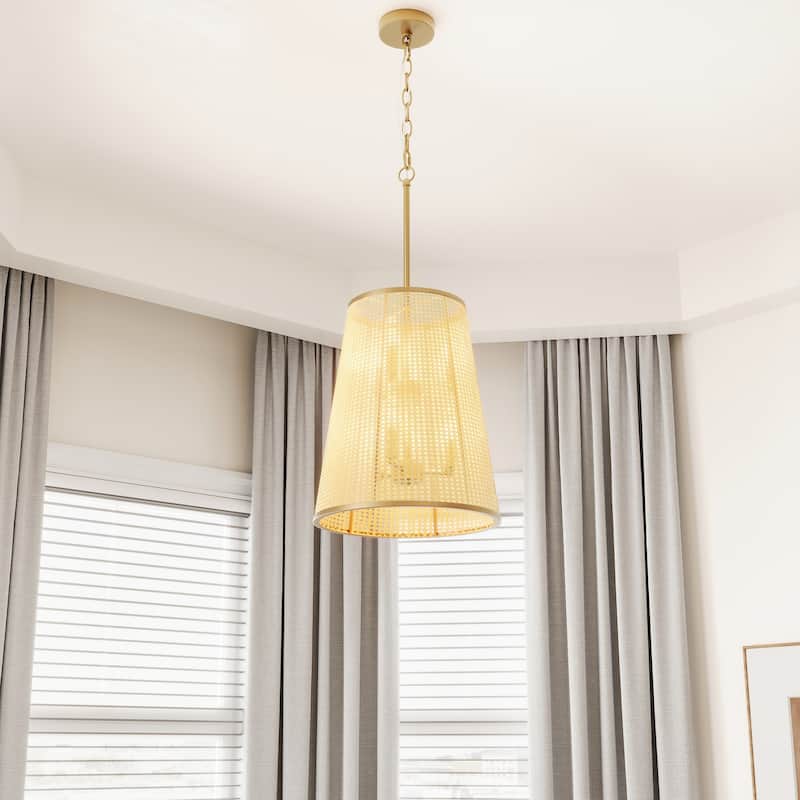 Farmhouse Gold 6-Light Pendant Light Fixture with Plastic Woven Lampshade