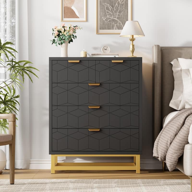 5 Drawer Dresser, Chest with Metal Base, Modern Organizer Cabinet for Bedroom, Living Room, Hallway