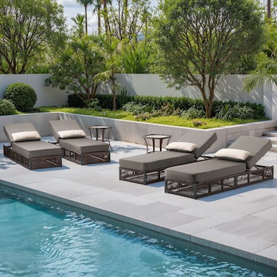Gymojoy Patio Chaise Lounge Chair, Luxury Recliner with 6-Position Backrest & 5-Inch Cushions Set of 4 with 2 Side Tables