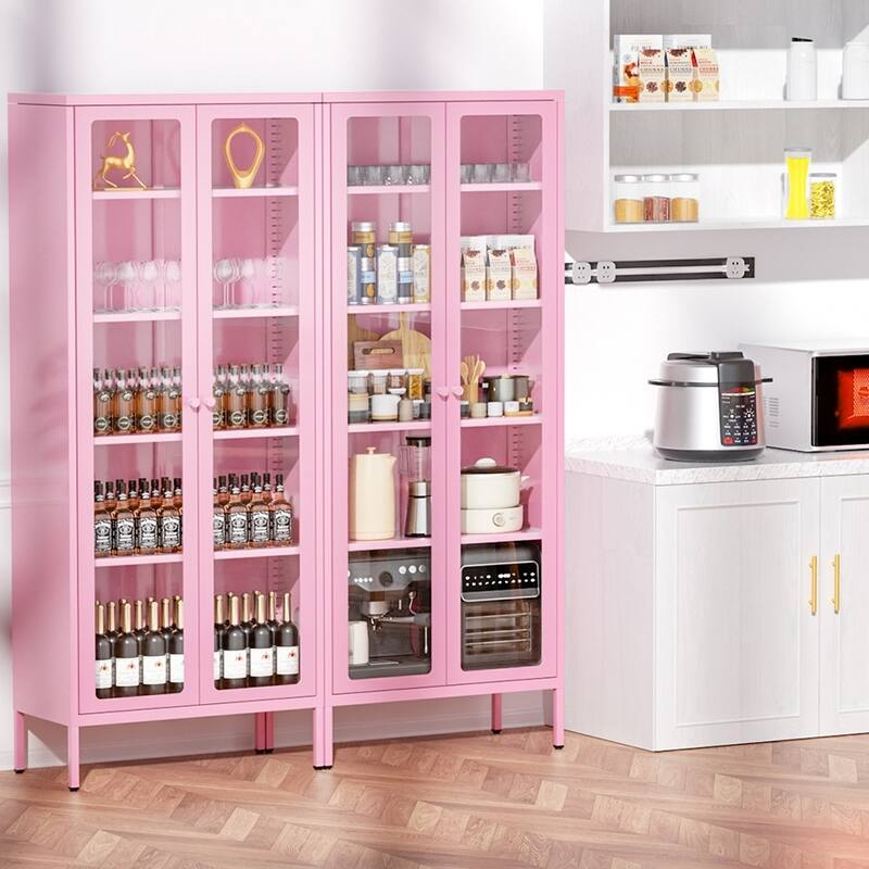 Kitchen Pantry Cabinet Glass Display Storage Buffet Sideboards with Glass Doors and 4 Adjustable Shelves