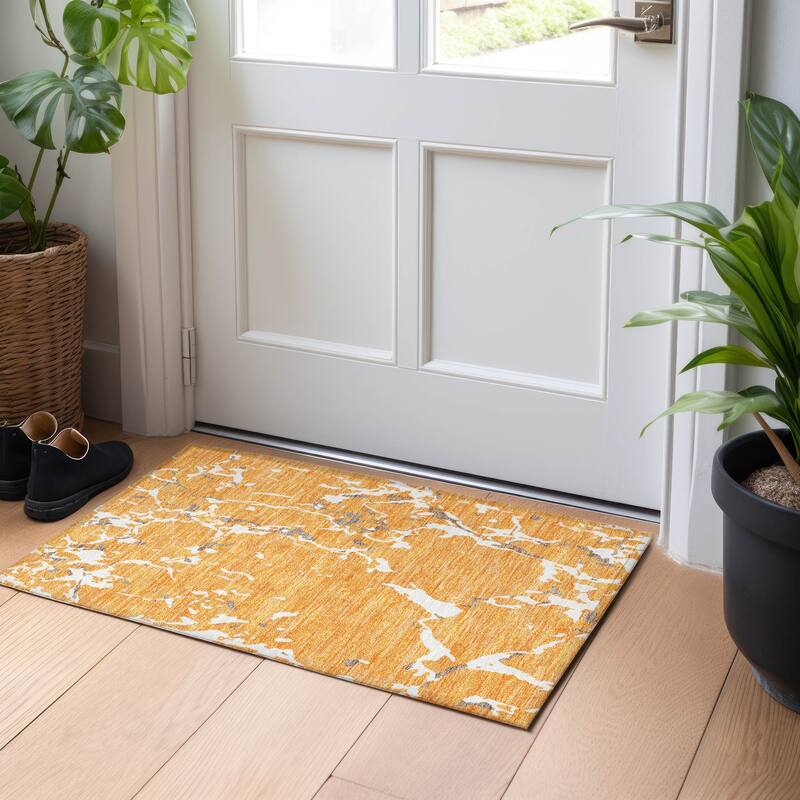 Machine Washable Indoor/ Outdoor Abstract Camo Chantille Rug - Orange - 1'8" x 2'6"