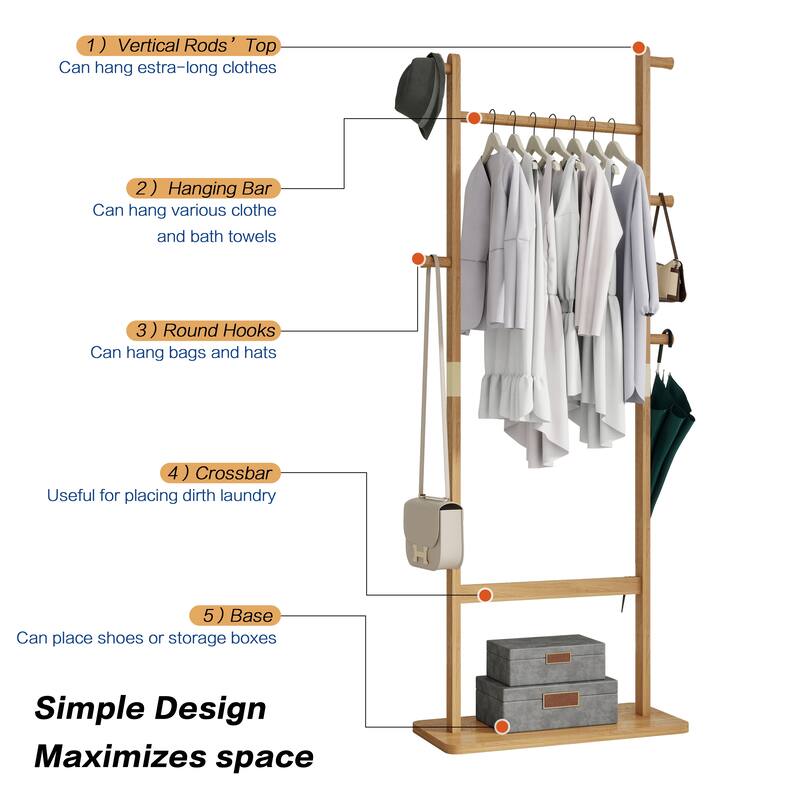 Modern Minimalist Solid Wood Coat Rack with Natural Texture, Easy to Assemble, Durable, Suitable for Entrance and Hallway