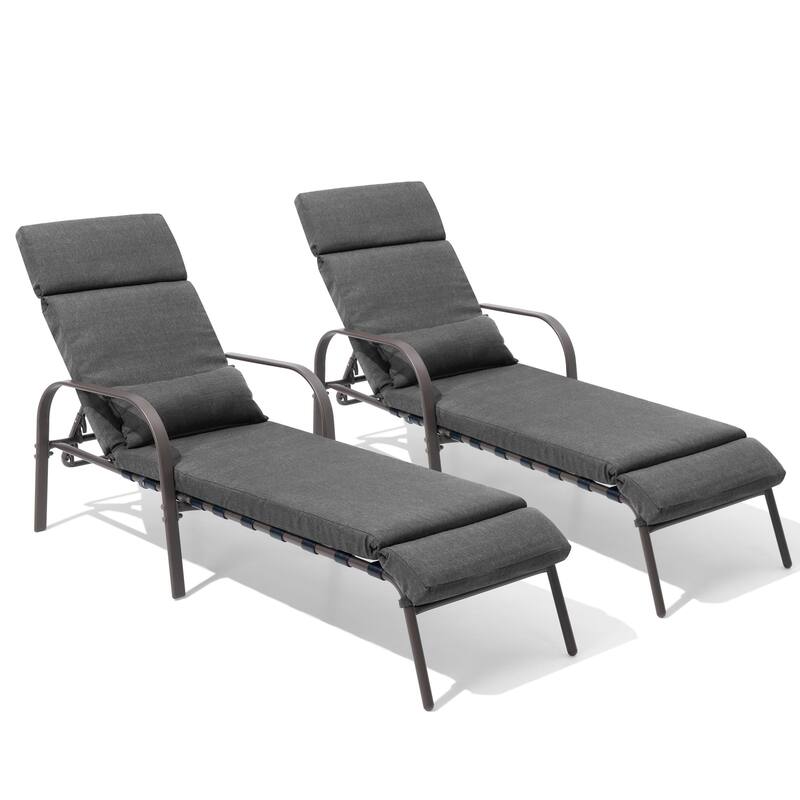 Outdoor Cushioned Adjustable Chaise Lounge Chairs Patio Pool Loungers