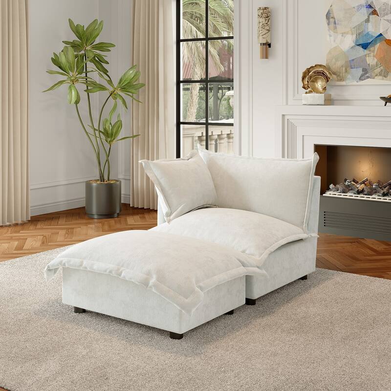 Modern Cloud Chaise Longue Accent Chair with Ottoman set - Corner Chair+ottoman - Beige-left