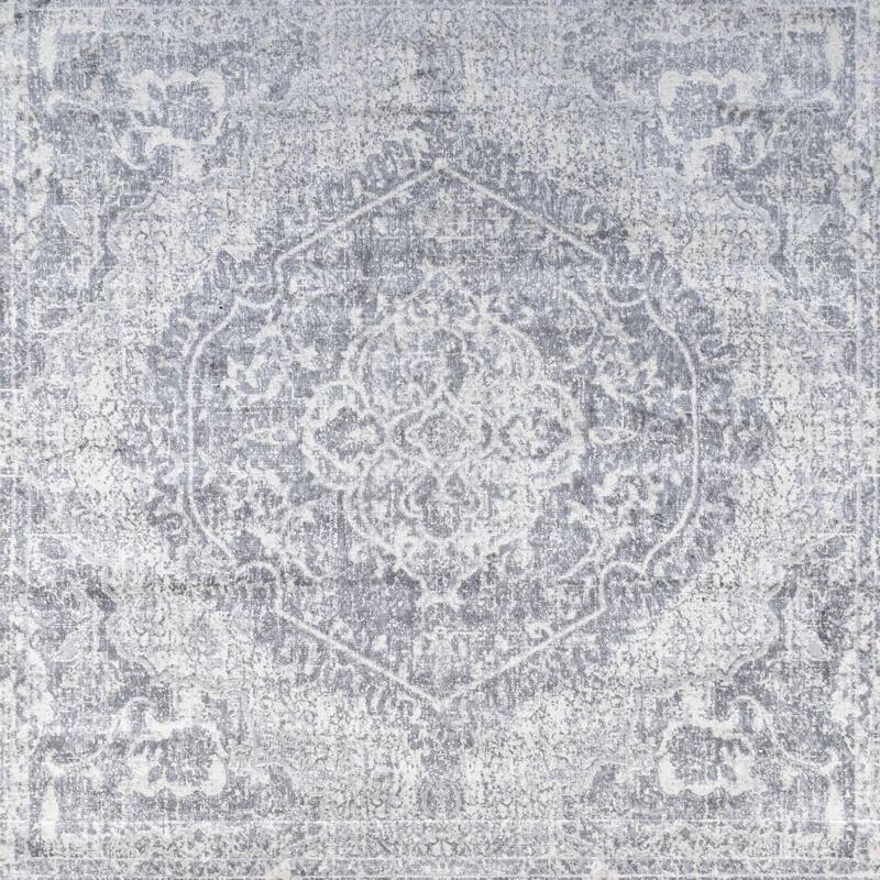 JONATHAN Y Traditional Persian Vintage Medallion Area Rug - 6' Square - Light Gray