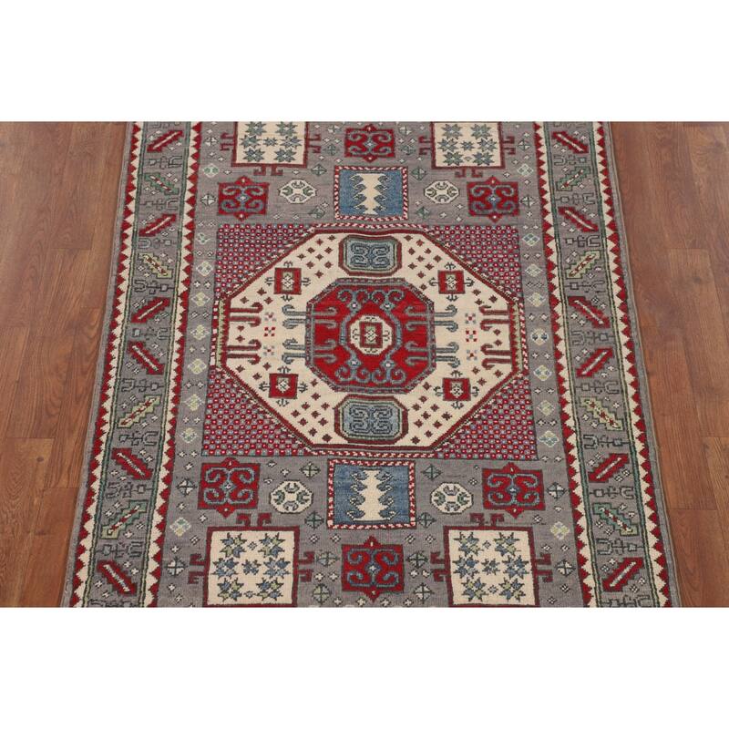 Geometric Kazak Accent Rug Handmade Bedroom Wool Carpet - 3'6" x 5'2"