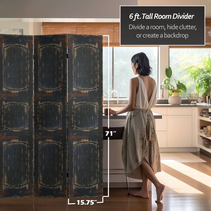Handmade 6' Double Sided Black Door Canvas Room Divider