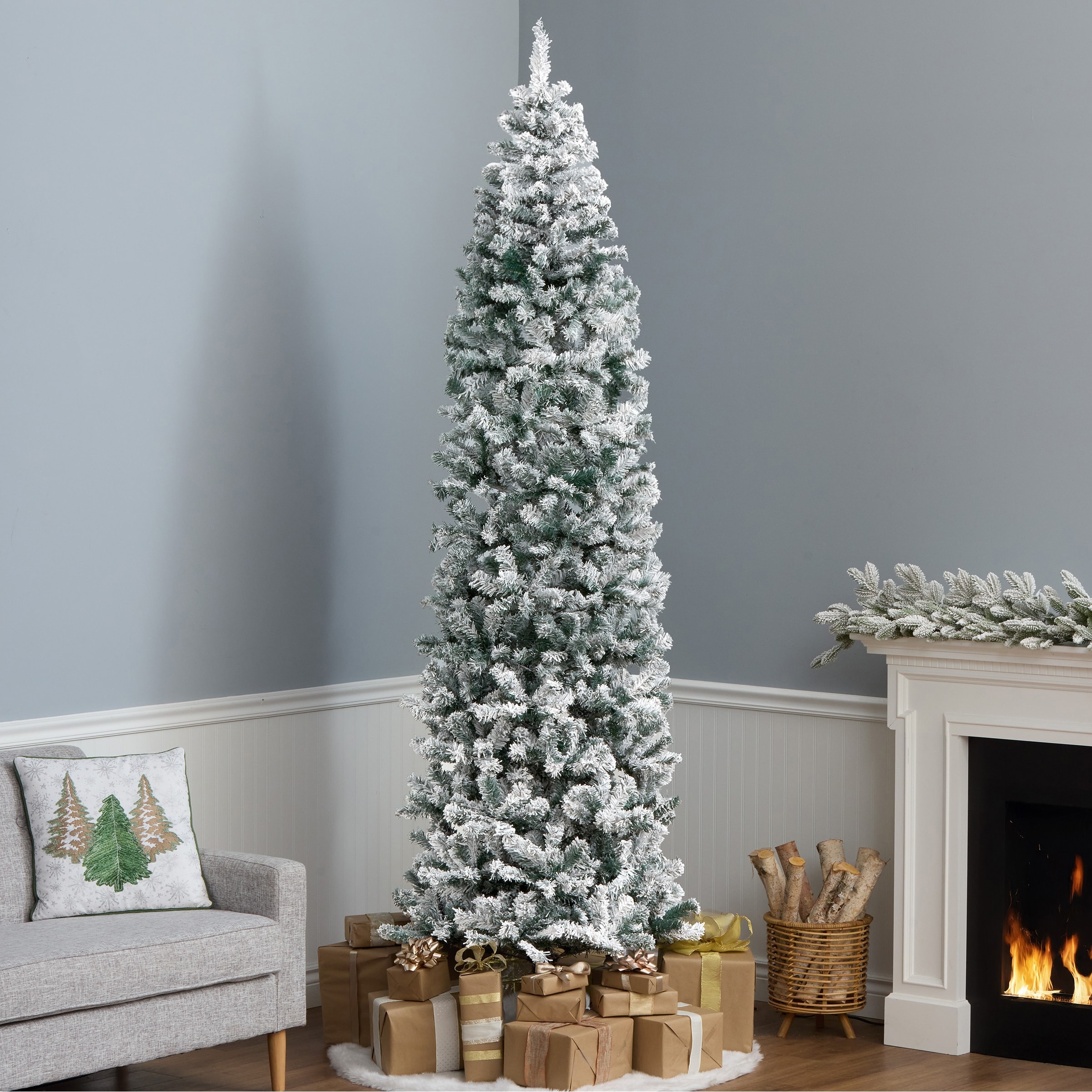 National Tree Company 9 ft Unlit Flocked Acacia Artificial Christmas Tree, 1,141 Tips, Includes Stand, Green - 9 Foot